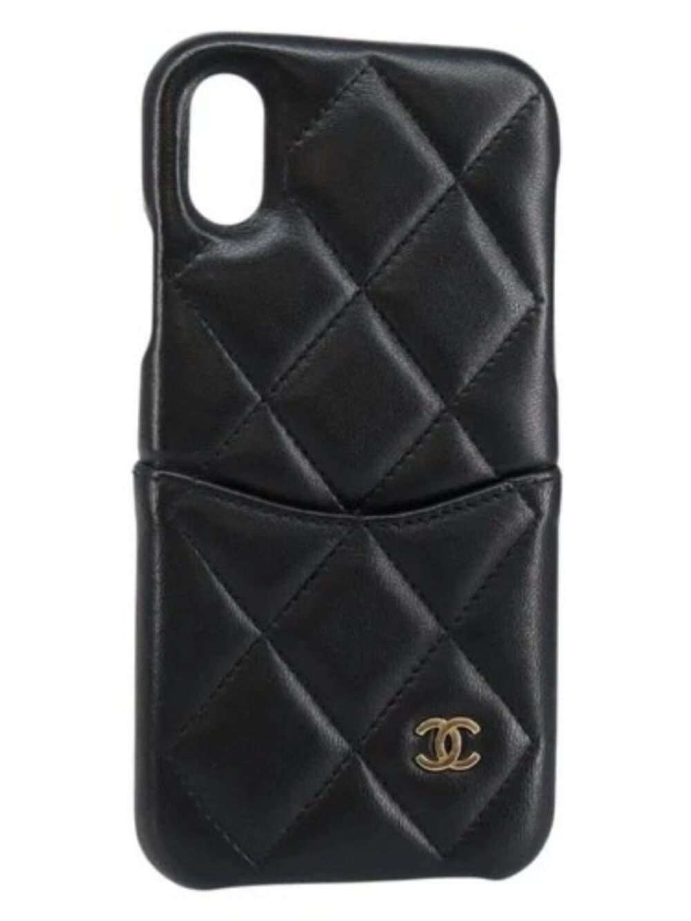 CHANEL Matelasse iPhone Case Lamb Skin Black CC Auth 145550